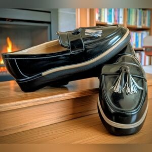 Franco Carolynn Tassel Lug Loafer~Womens Size 10~Black Patent Leather